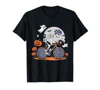 Scheletro in sella a una bicicletta Halloween Ghost Pumpkin Bike Rider Maglietta