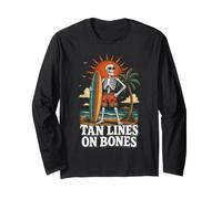 Scheletro in Spiaggia Divertente Tan Lines su Ossa Spooky Maglia a Manica