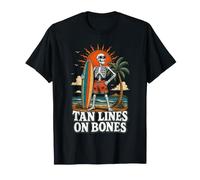 Scheletro in Spiaggia Divertente Tan Lines su Ossa Spooky Maglietta