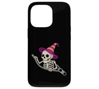 Scheletro in un cappello da strega emergente da una cerniera per Halloween Custodia per iPhone 13 Pro