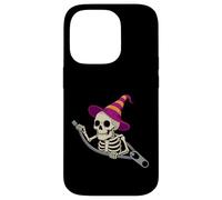 Scheletro in un cappello da strega emergente da una cerniera per Halloween Custodia per iPhone 14 Pro
