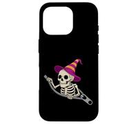 Scheletro in un cappello da strega emergente da una cerniera per Halloween Custodia per iPhone 16 Pro