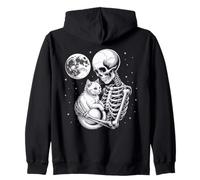 Scheletro inquietante abbraccia Gattino Halloween Goth Felpa con Cappuccio