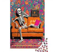 Scheletro Leaning on The Leather Sofa, Listening to Music Happily Puzzle 1000Pcs Decorazione Per La Casa. Rilassamento E Intelligence Per Adulti E Bambini Da 14 Anni 70x50cm/1000pcs