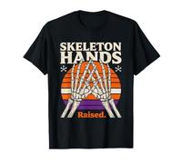 Scheletro Mani Alzate Retro Halloween Tram Maglietta