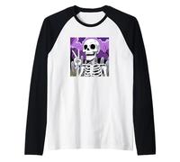 Scheletro Mano Segno della Pace Anime Halloween all Hallows Eve Maglia con Maniche Raglan