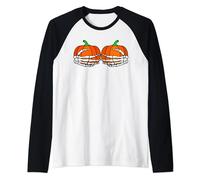 Scheletro Mano Sul Petto Zucca Tette Halloween Boob Donne Maglia con Maniche Raglan