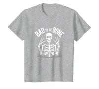 Scheletro Men Bad to The Bone Rock Skull Graphic Maglietta, Bambini, Grigio Melange, 10 Anni