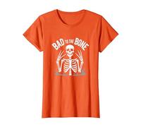Scheletro Men Bad to The Bone Rock Skull Graphic Maglietta, Donna, Arancio, S