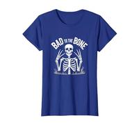 Scheletro Men Bad to The Bone Rock Skull Graphic Maglietta, Donna, Blu Reale, S