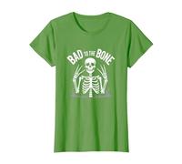 Scheletro Men Bad to The Bone Rock Skull Graphic Maglietta, Donna, Erba, S