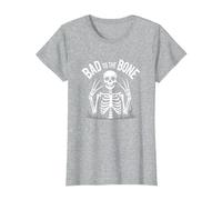 Scheletro Men Bad to The Bone Rock Skull Graphic Maglietta, Donna, Grigio Melange, M
