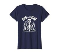 Scheletro Men Bad to The Bone Rock Skull Graphic Maglietta, Donna, Navy, XS