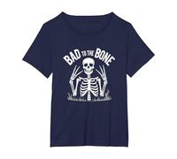 Scheletro Men Bad to The Bone Rock Skull Graphic Maglietta, Donna Plus-Size, Navy, 2X