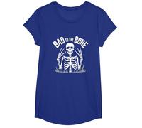 Scheletro Men Bad to The Bone Rock Skull Graphic Maglietta, Ragazze, Blu Reale, XS