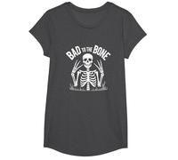 Scheletro Men Bad to The Bone Rock Skull Graphic Maglietta, Ragazze, Grigio Scuro, M