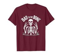 Scheletro Men Bad to The Bone Rock Skull Graphic Maglietta, Uomo, Bordeaux, S