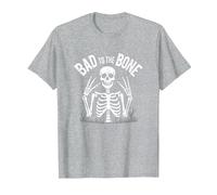 Scheletro Men Bad to The Bone Rock Skull Graphic Maglietta, Uomo, Grigio Melange, L