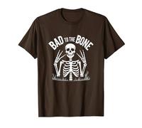 Scheletro Men Bad to The Bone Rock Skull Graphic Maglietta, Uomo, Marrone, S
