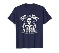 Scheletro Men Bad to The Bone Rock Skull Graphic Maglietta, Uomo, Navy, L