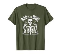Scheletro Men Bad to The Bone Rock Skull Graphic Maglietta, Uomo, Oliva, 3XL