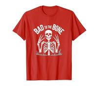 Scheletro Men Bad to The Bone Rock Skull Graphic Maglietta, Uomo, Rosso, L