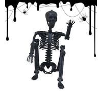 Scheletro per Halloween - 90 cm Life Full Size Black Skeleton with Realistic Posable Movable Joints | Gothic Graveyard Skeletons Props for Halloween Haunted Houses | Posable Human Bone Prop