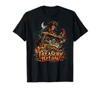 Scheletro Pirata Non Morti Kraken Tesoro sotto la Nave Halloween Maglietta