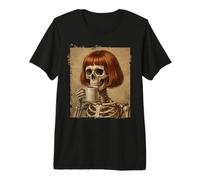 Scheletro Prima del caffè Bob Haircut Teschio umoristico Maglietta Premium
