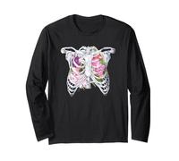 Scheletro Rib Cage Fiori Retro X-Ray Floreale Ribcage Regalo Maglia a Manica
