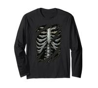 Scheletro Rib Cage Strappato Panno Grafico Mostro Maglia a Manica