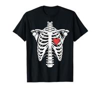 Scheletro Rib gabbia con cuore rosso carino Halloween Maglietta