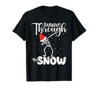 Scheletro Skull Dabbing Attraverso La Neve Divertimento Natale Maglietta