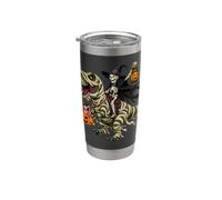 Scheletro strega cavalcando una mummia T-Rex Halloween Dolcetto o scherzetto Bicchiere termico in acciaio inox doppia parete