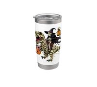 Scheletro strega cavalcando una mummia T-Rex Halloween Dolcetto o scherzetto Bicchiere termico in acciaio inox doppia parete