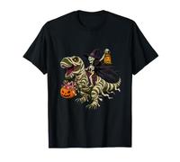 Scheletro Strega cavalcando Una Mummia T-Rex Halloween Dolcetto o Scherzetto Maglietta