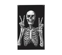 Scheletro su bandiere nere per la casa, 0,9 x 1,5 m, striscione di auguri con occhielli per interni ed esterni, decorazioni per la casa