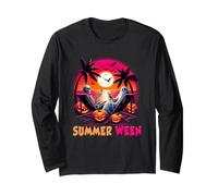Scheletro Summer-ween Beach Halloween Vibe Sunset Party Maglia a Manica