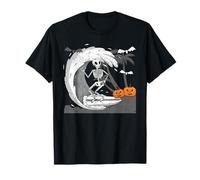 Scheletro Surfing Halloween Hawaii Divertente Hawaiian Bone Surfer Maglietta