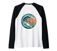 Scheletro Surfing Vintage Surfer Tavola da Surf Retro Onda Tramonto Maglia con Maniche Raglan