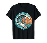 Scheletro Surfing Vintage Surfer Tavola da Surf Retro Onda Tramonto Maglietta con Stampa Grafica Economica