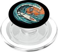 Scheletro Surfing Vintage Surfer Tavola da Surf Retro Onda Tramonto PopSockets PopGrip per MagSafe