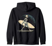 Scheletro Surfista Vintage Cammina sulla Spiaggia Felpa con Cappuccio