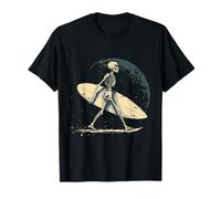 Scheletro Surfista Vintage Cammina sulla Spiaggia Maglietta