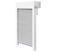 Schellenberg 39054 - Set di tapparelle a soffitto per finestre, sistema di tapparelle Mini, PVC, 75 x 90 cm, bianco/grigio, regolabile in altezza e larghezza, incl. isolamento EPS e accessori per il