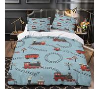 Schema dei binari del treno 3D Stampa Coperta Letto 3pz Microfibra Resistente Progettazione ferroviaria d'epoca Coperteletto 2 federe Ipollergenica Adolescenti Adulti Giovani Double（200x200cm）