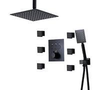 Schema doccia classica 3 funzionalità doccia termostatica, set di rubinetti per doccia a soffitto quadrato con 2 funzioni con doccia portatile, getti per il corpo massaggio e tubo doccia da 1,5 m,