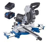 Scheppach BC-HM216-X - Troncatrice a batteria, larghezza di taglio/altezza 340 e 65 mm, diametro lama 210 mm, troncatrice da 45 a -45°, senza spazzole, serie 20V-IXES, con batteria da 4 Ah e