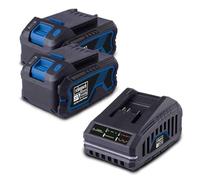 Scheppach Kit di avviamento da 20 V, composto da 2 batterie da 4 Ah e caricatore da 2,4 A (65 W), serie IXES 20 V, batteria agli ioni di litio, tempo di ricarica 2 Ah / 4 Ah: 60/120 min, indicatore
