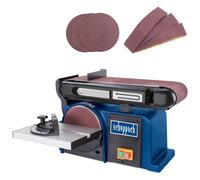 Scheppach Levigatrice a disco a nastro BTS900 con accessori | levigatrice con 370W | 230V | 2850 min-1 | diametro del disco abrasivo 150mm | incl. 3x carta vetrata e 3x nastro abrasivo | dispositivo di levigatura a nastro